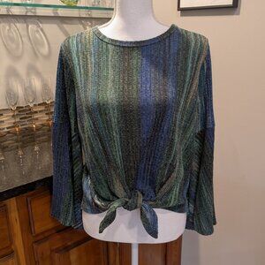 Studio JP Tie Front Bell Sleeve Boho Hippie Bohemian Retro Vintage Style Top